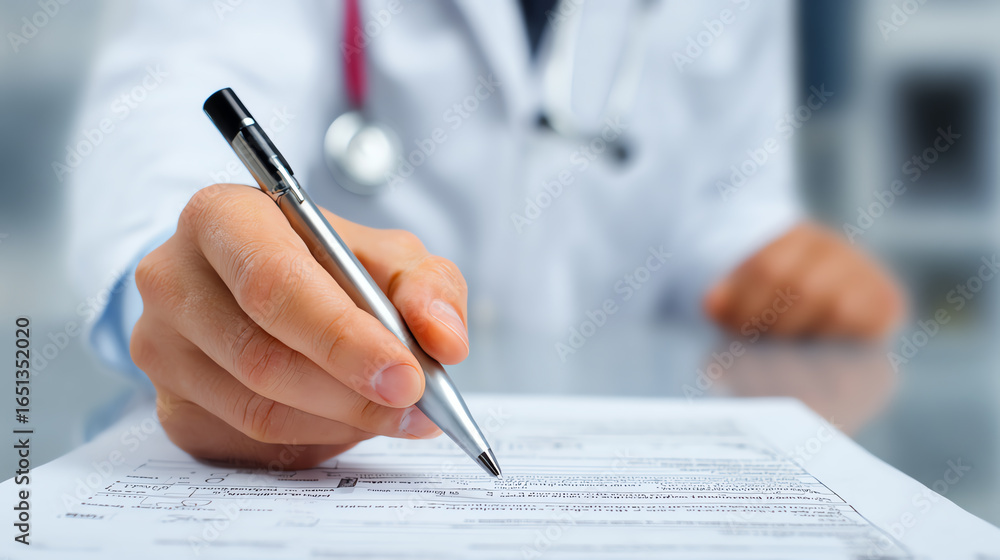 A healthcare professional fills out a form, emphasizing the importance of documentation in the medical field for patient care. A healthcare professional fills out a form, emphasizing the importance of documentation in the medical field for patient care.