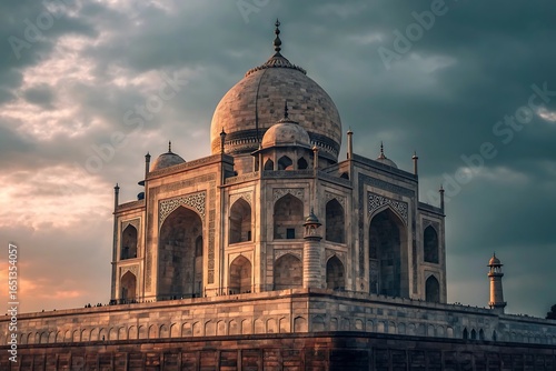 Majestic taj mahal in agra, india, a timeless monument of islamic architecture, bathed in the warm hues of sunset, a testament to indias rich history and cultural heritage, a world wonder