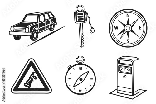 Travel and navigation elements isolated on white background