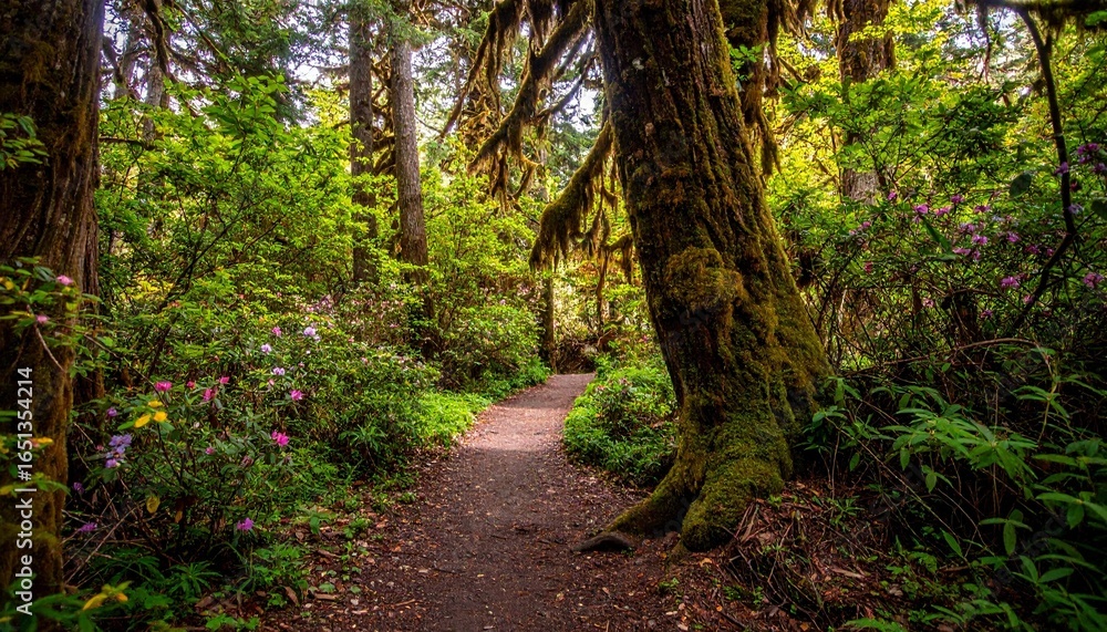 Obraz premium Path through sunlit spring forest