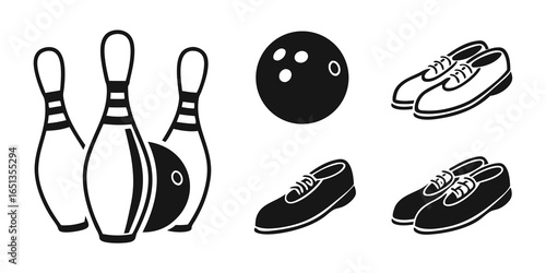 Bowling elements isolated on white background