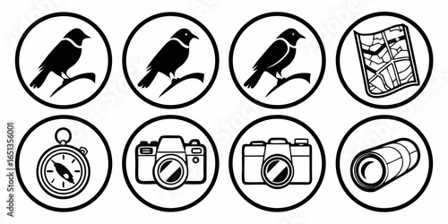 Birdwatching icons isolated on white