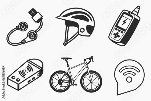 Cycling equipment icons isolated