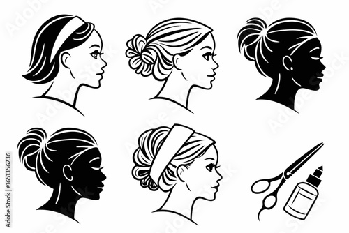 Woman hairstyles and beauty tools