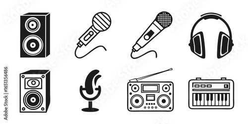 Music equipment icons isolated on white