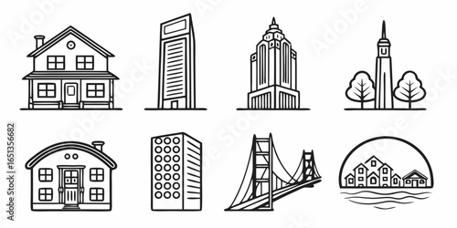Assorted building and landmark icons