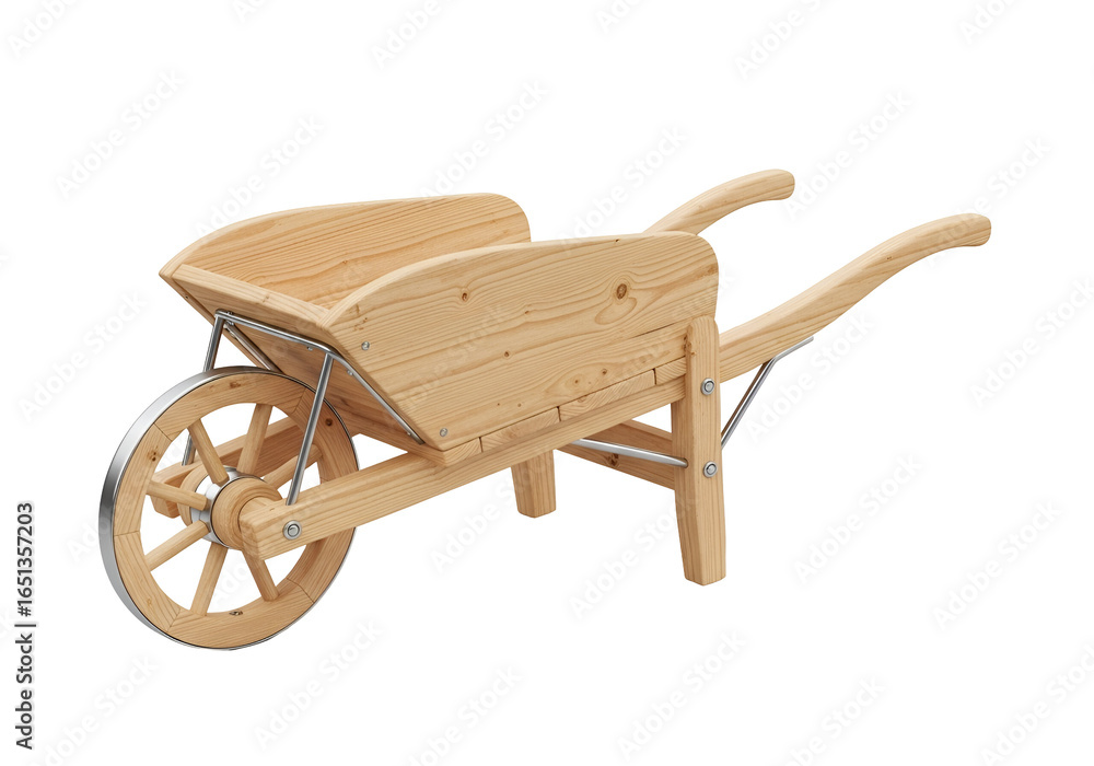 Fototapeta premium Rustic Wooden Wheelbarrow with a Classic Design for Garden and Construction Use
