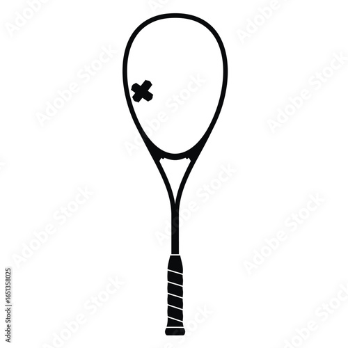 Black squash racket with cross mark sport equipment