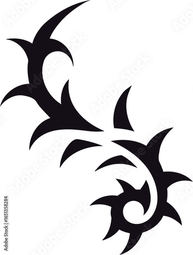 Intricate Tribal Tattoo Design Featuring Sharp Black Thorns and Swirling Elements for Body Art and Symbolic Expression of Strength and Resilience