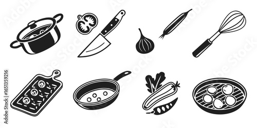 Kitchen cooking utensils icons