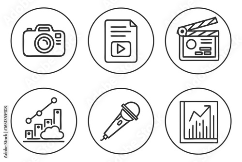 Media and business icons isolated on white