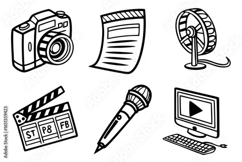 Media production icons isolated on white