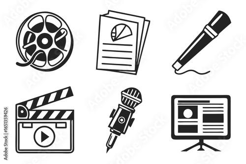 Media and production icons isolated on white