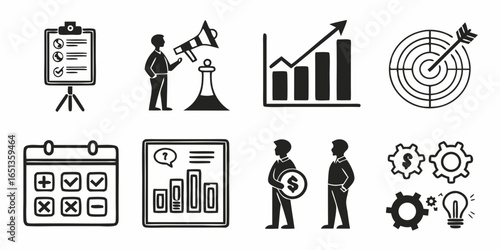 Business strategy icons isolated on white