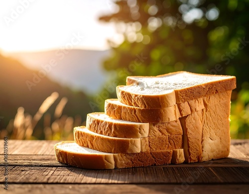 Sliced bread with sunset, and nature background.