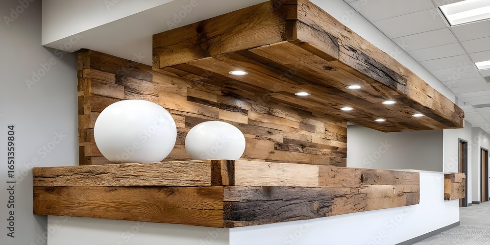Obraz premium Modern reception area with rustic wooden accents