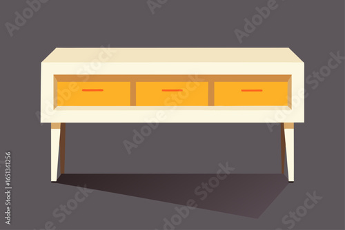 Floating Console Table with Hidden Drawers and Warm Lighting