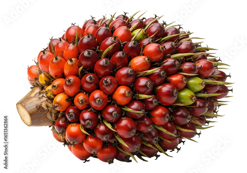 Vibrant and Multicolored Oil Palm Fruit Cluster with Black Background
