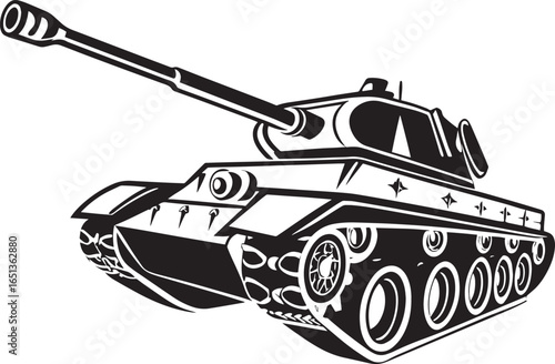 Tank vector illustration of an armored military vehicle with a cannon and battle design