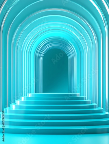 Modern abstract blue archway design.