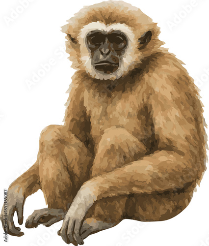 Vector watercolor realistic illustration of a gibbon monkey