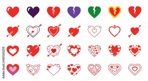 Collection of vector heart icons in various styles