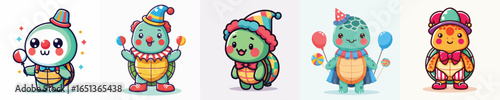 cute turtle vector in clown costume