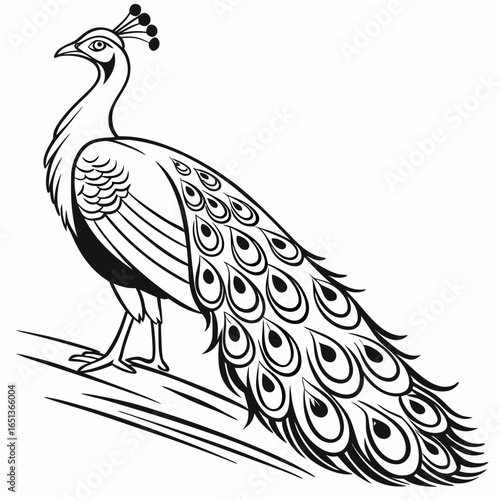 cute peacock Coloring page  Vector Illustration black and white