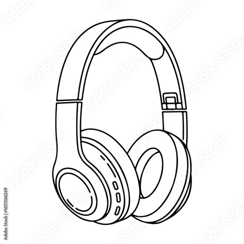 Black outline illustration of over ear headphones audio music