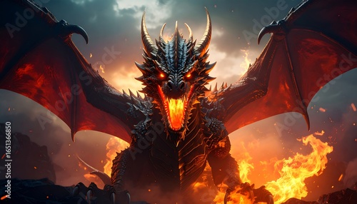 Fiery Dragon with Fantasy Realm.