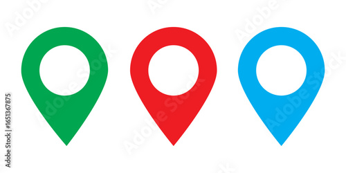 Free Download Location map pin icon vector set. Modern colour map marker. Location pin vector.  Colourful location icon on white background.  Triple colour map icon. - GFXLoad