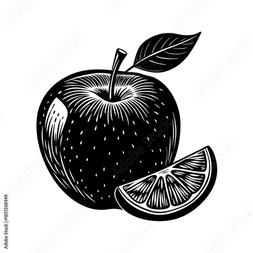 vector silhouette line art of a green granny smith