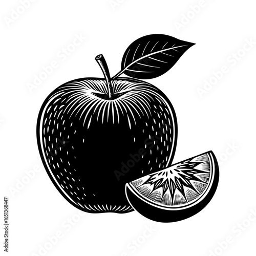 vector silhouette line art of a green granny smith