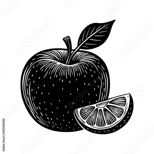 vector silhouette line art of a green granny smith