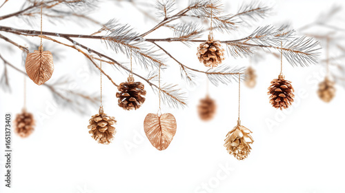 Merry Christmas and happy New Year background.
Christmas fir branches, cones. Merry christmas card. Winter holiday theme. Christmas decoration isolated. Space for text. AI generation	