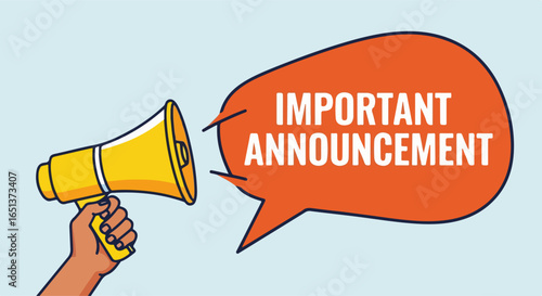 Yellow Megaphone Broadcasting an Important Announcement Message.