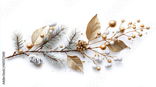 Merry Christmas and happy New Year background.
Christmas fir branches, cones. Merry christmas card. Winter holiday theme. Christmas decoration isolated. Space for text. AI generation	