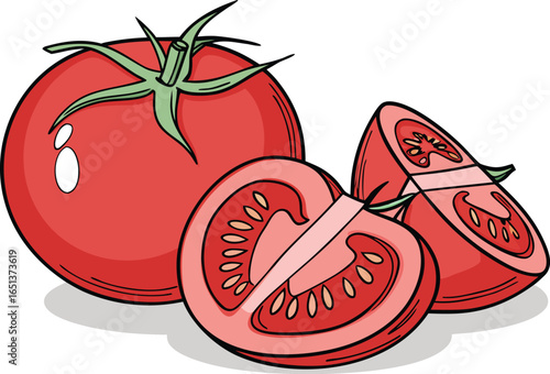 red tomato with green leaf