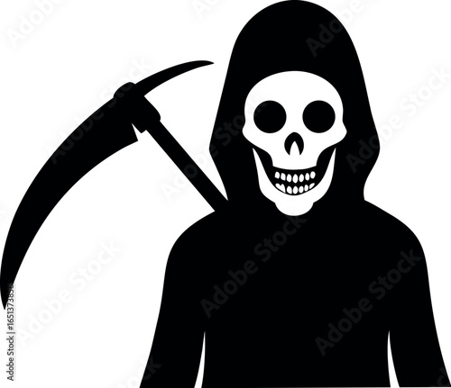 Death, grim reaper icon, Grim Reaper silhouette illustration. Halloween death character vector