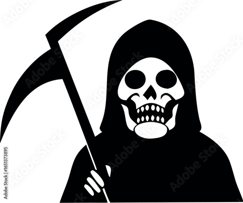 Death, grim reaper icon, Grim Reaper silhouette illustration. Halloween death character vector