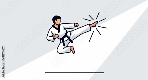 Dynamic Martial Artist Executing a Powerful Flying Side Kick.