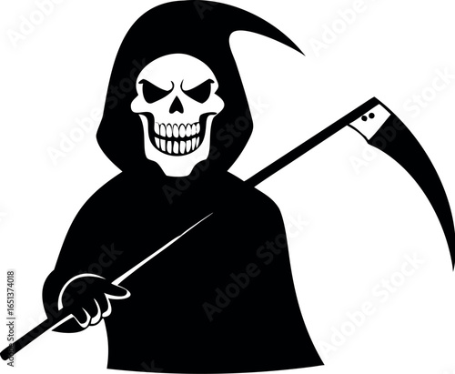 Death, grim reaper icon, Grim Reaper silhouette illustration. Halloween death character vector