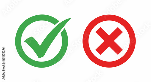Green Check Mark Inside Circle and Red Cross Inside Circle Symbols.