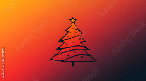  Simple Line Drawing of a Christmas Tree with a Star on Top Against a Gradient Background