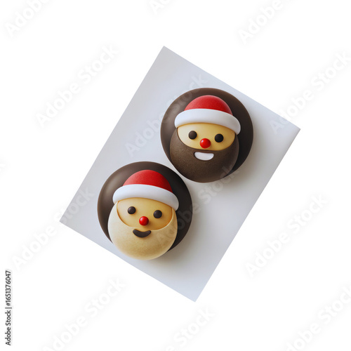 Two Santa Claus Cookies on a White Plate on a Black Background
