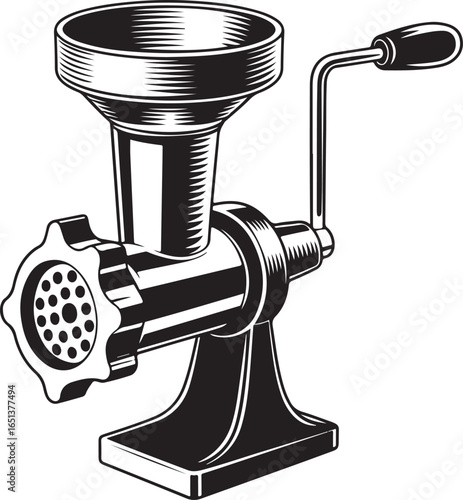 Meat Grinder Vector Art Kitchen Appliance Food Preparation Tool Graphic