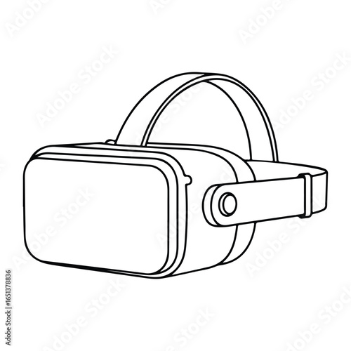 Black and white line drawing of a virtual reality headset VR headset VR goggles