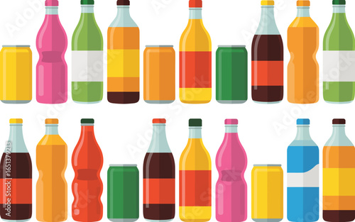 Colorful assortment of soft drinks and canned beverages