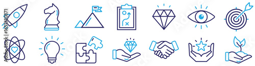 Mission Vision Values and Leadership Icons Set