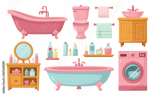 Collection of modern and vintage bathroom fixtures and accessories